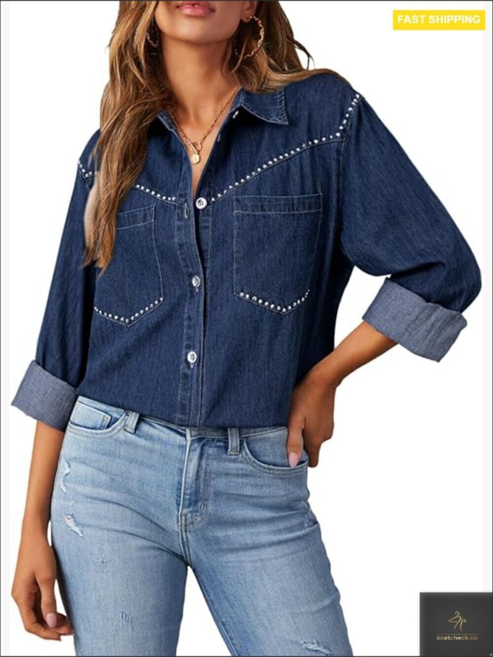 Western Denim Shacket Button Down Shirt 100% Cotton Long Sleeve Classic